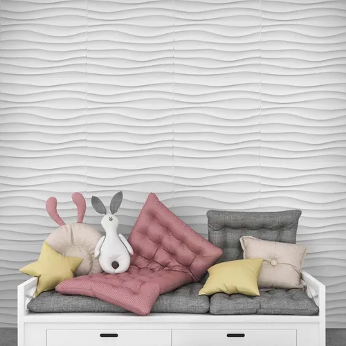 Vista 5 de HAILM Panel de pared texturizado ondulado 3D de PVC para decoración de interiores, papel tapiz 3D para sala de estar residencial y comercial