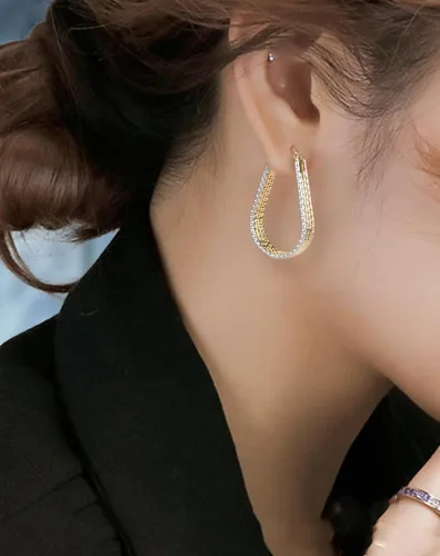Vista 5 de Aretes de aro de oro de moda para mujer, aretes de aro hipoalergénicos, aretes de oro de moda para mujer, aretes de aro de oro perfectos, idea