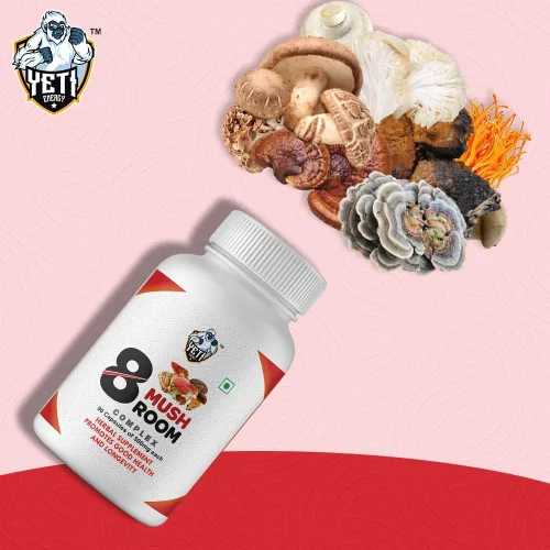 Vista 4 de Suplemento de hongos 8 complejos de hongos, 90 cápsulas, melena de león, cola de pavo, cordyceps, ganoderma, shitake, maitake, chaga, hongos ostra