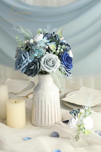 Vista 2 de Juego de tallos de follaje artificial, 59 piezas con 7 tipos de flores de follaje sintéticas para manualidades, ramos de novia, arreglos florales