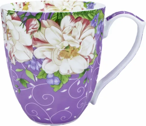 Vista 9 de Taza de café de porcelana de hueso de 14 onzas, taza de café con diseño floral, taza de té para mujeres, mamá, amiga (floral otoñal)