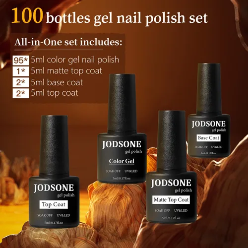 Vista 2 de JODSONE - Juego de 100 esmaltes de uñas de gel (5 ml cada uno) con capa base que no se limpia, capa de base que se borra y capa superior mate