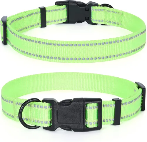 Vista 18 de Mile High Life - Collar para perro con rayas reflectantes 3M y correa de nailon, rojo, azul, verde, morado y rosa