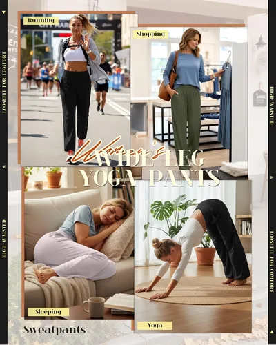 Vista 71 de Neer - Conjunto de 3 pantalones de yoga de pierna ancha para mujer - Pantalones deportivos cómodos, holgados, de cintura alta y casuales