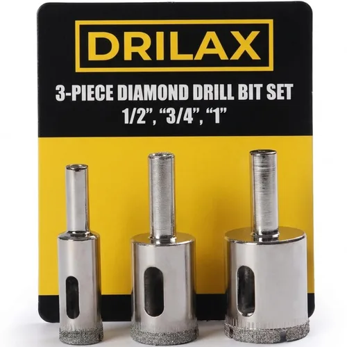 Vista 10 de Drilax Juego de brocas de diamante Kit de sierra de agujero de 3 piezas (1/2 pulgada, 3/4 pulgadas, 1 pulgada) para vidrio, cerámica, porcelana