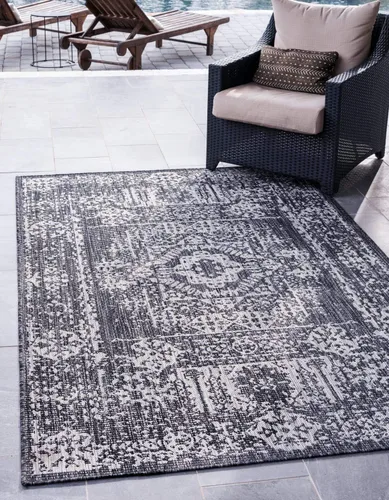 Vista 14 de Unique Loom Alfombra de la colección tradicional para exteriores, desgastada durante el tiempo (octágono de 5 pies y 3 pulgadas, azul/gris)