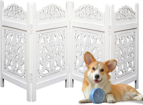 Vista 34 de Puerta independiente para mascotas para perros, puerta plegable de madera para perros para casa, puerta interior para perros para escaleras