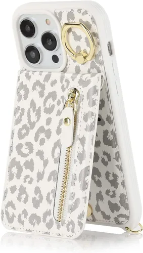 Vista 7 de Funda para iPhone 13 Pro Max con tarjetero y correa para mujer, bolsa cruzada con soporte de anillo con cremallera para monedero Apple13promax