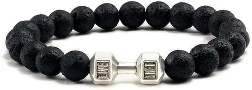 Vista 5 de rgwtgkyh Traintough - Pulsera de mancuernas para hombre, pulsera de cuentas de ansiedad de roca volcánica, ajustable, fitness, yoga, joyería
