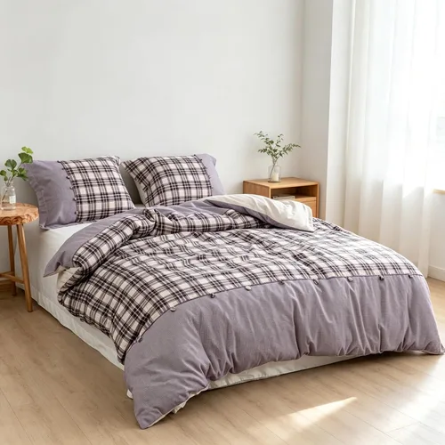 Vista 2 de Simple&Opulence Juego de funda de edredón 100% algodón teñido con hilo a cuadros, juego de ropa de cama de 2 piezas, incluye 1 funda de edredón y 1