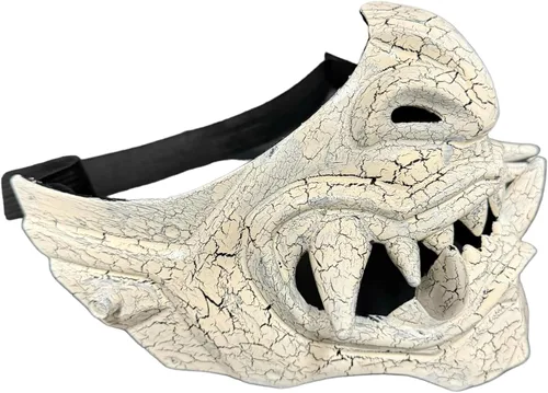 Vista 7 de Máscara de monstruo japonés Hannya Demon Oni Samurai Half Face Shield Crack Style Negro