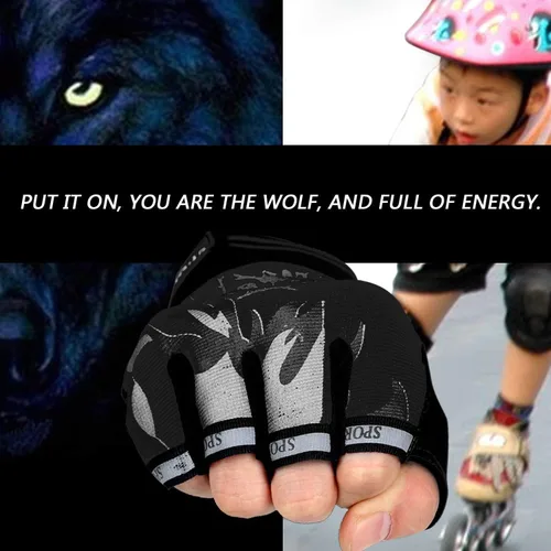 Vista 6 de Guantes de ciclismo sin dedos para niños y niñas con medio dedo, guantes de equitación para deportes al aire libre, guantes de gel antideslizantes