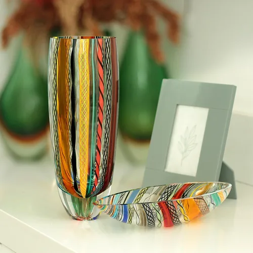 Vista 4 de Ca D Oro - Jarrón de cristal boho con bastones de colores soplado a mano estilo Murano para flores y decoración, modelo 72 MS