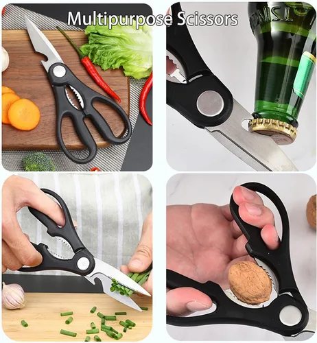 Vista 5 de Magicorange Juego de cuchillos de cocina de 7 piezas, 5 cuchillos de acero inoxidable negros con fundas, tabla de cortar y un bloque de cuchillos