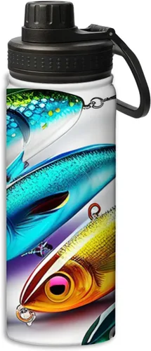 Vista 25 de Hermosa botella de agua de acero inoxidable de 18 onzas con patrón circular de mandala dorada, botella de agua deportiva de doble pared aislada al