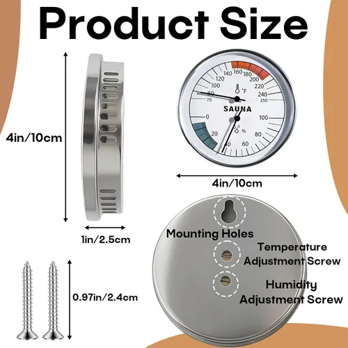 Vista 3 de Termómetro e higrómetro de sauna con 2 tornillos de calibración de termómetro e higrómetro, termómetros de sauna, higrómetros combinados para spa