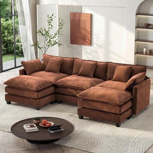 Vista 36 de Ihanherry - Sofá de nube de 3 plazas en L, modular, de asiento profundo, para sala de estar, cómodo cojín de asiento tapizado de doble capa, tela