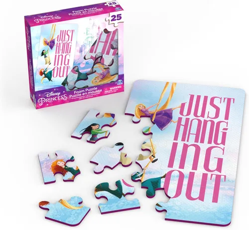 Vista 3 de Spin Master Games, Rompecabezas de princesas de Disney, 25 piezas, rompecabezas de espuma suave para niños con Rapunzel, Mulan, Mérida, para edades