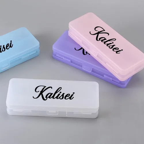 Vista 8 de Caja de lápices transparente de gran capacidad, estuche personalizado de doble capa con nombre, caja de lápices de plástico transparente apilable