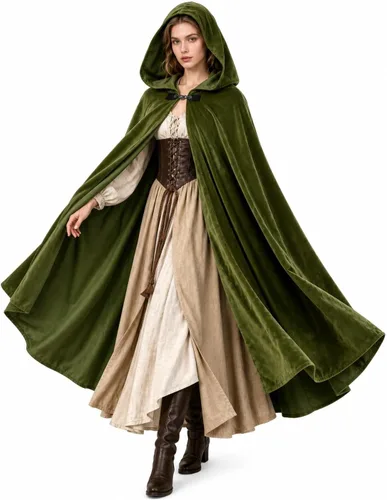 Vista 12 de JPXH Capa medieval con capucha renacentista para hombres y mujeres, disfraz de Halloween Negro