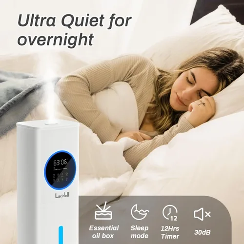 Vista 7 de LACIDOLL Humidificadores de niebla fría y cálida para dormitorio, habitación grande, humidificador silencioso de 2.1 galones para el hogar de hasta
