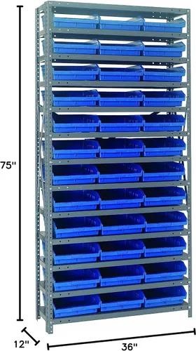 Vista 34 de Quantum QSBU-245BK Heavy Duty Shelving Unit with (7) Shelves and (24) QUS245 Black Bins for Garage Warehouse Storage Distribution 400 lb Load