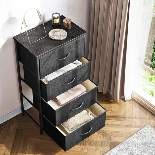 Vista 2 de ODK Cómoda para dormitorio con 4 cajones de almacenamiento, cómoda pequeña cofre de cajones de tela con marco de acero resistente, parte superior