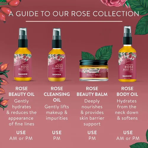 Vista 6 de Badger Rose Beauty Balm, tratamiento nutritivo 100% orgánico para cara, cuello y manos con aceite esencial de rosa puro, hidratante facial intensivo