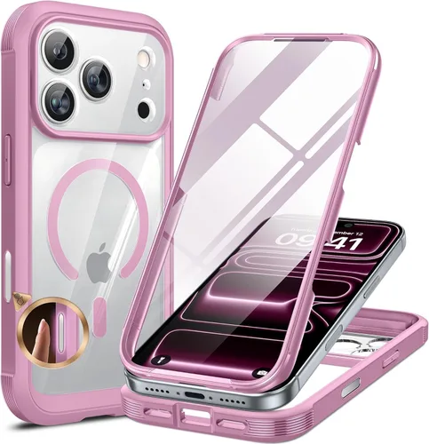 Vista 204 de Miracase - Funda magnética para iPhone 13 Pro Max de 6.7 pulgadas (compatible con MagSafe), transparente, completo, protector de pantalla de vidrio