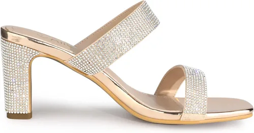 Vista 7 de Allegra K Sandalias de tacón grueso con diamantes de imitación para mujer, M