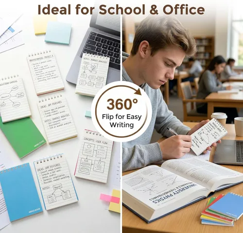 Vista 6 de Koogel Paquete de 6 cuadernos de bolsillo de 3 x 5 pulgadas, mini bloc de notas en espiral encuadernado en la parte superior, blocs de notas