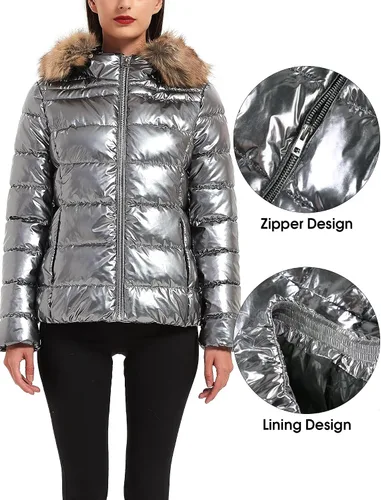 Vista 3 de XULIKU Chaqueta ligera acolchada con capucha para mujer, abrigo corto de burbujas de invierno para mujer