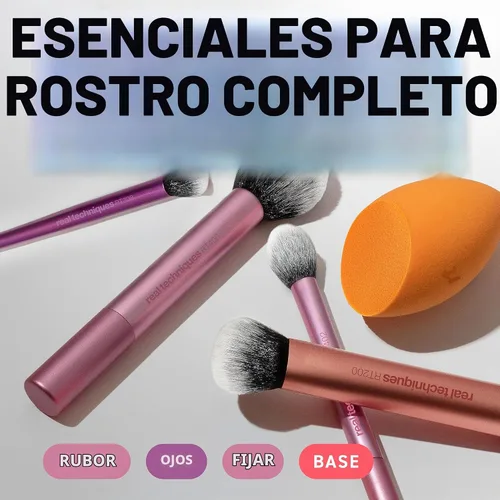 Vista 2 de Real Techniques Juego de 5 Piezas Everyday Essentials de Brochas de Maquillaje, Incluye 4 Brochas y Esponja de Maquillaje, Para Base, Rubor