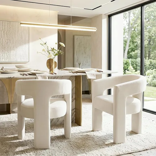 Vista 3 de Modernas sillas de comedor, silla de sherpa tapizada de terciopelo con respaldo, silla de tocador Boucle ensamblada cómoda para cocina, comedor