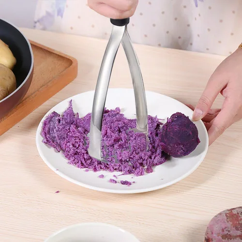 Vista 5 de Joyoldelf Triturador de papas de acero inoxidable resistente, herramienta de cocina integrada profesional y triturador de alimentos con mango