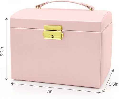 Vista 3 de MUEUSS Caja organizadora de joyas para niñas y mujeres, regalo ideal, joyero portátil de viaje con espejo y cerradura para collar, aretes, anillos
