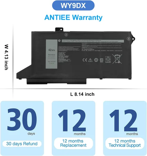 Vista 7 de ANTIEE WY9DX - Batería de repuesto para portátil Dell Latitude 5420 5520 Precision 15 3560 Series P137G P137G001 P104F P104F001 P104F002 RJ40G