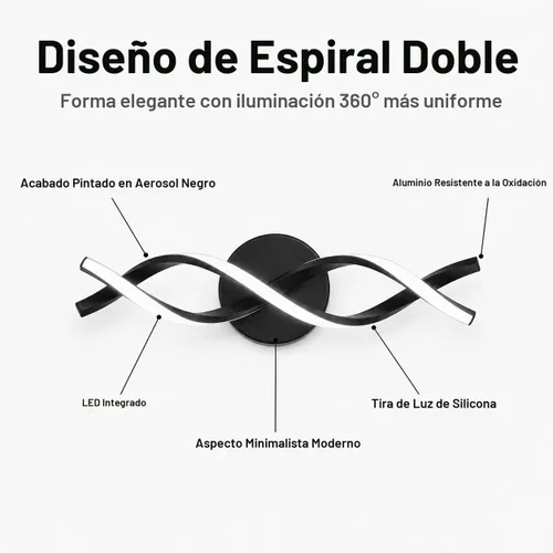 Vista 2 de Moderna iluminación LED negra para tocador, lámpara de baño sobre espejo, 18 pulgadas, 6000 K blanco frío Negro-18