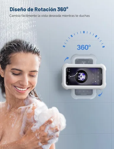 Vista 2 de Lamicall - Soporte para teléfono de ducha impermeable, funda giratoria de 480° para montaje en pared Blanco nieve