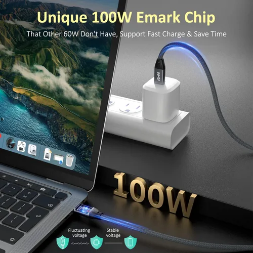 Vista 4 de QCEs Cable corto USB C a USB C 3.2 Gen 2 de 1.65 pies, transferencia de datos de alta velocidad de 20 Gbps, pantalla 4K, carga rápida de 100 W