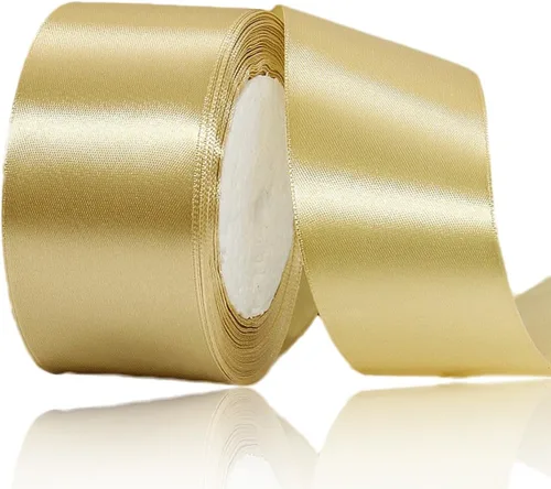 Vista 134 de Cinta beige de 1-1/2 pulgadas x 25 yardas, cinta de satén de tela de color sólido para envolver regalos, manualidades, ramos de novia, coronas