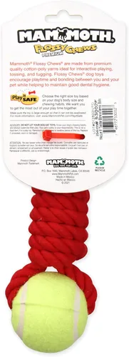 Vista 3 de Mammoth - Juguete de cuerda para masticar con pelotas de tenis, juguete interactivo de algodón y poliéster para perros, juguete interactivo