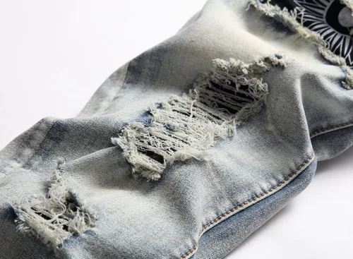 Vista 4 de Jeans ajustados de ajuste recto lavado de moda para hombre
