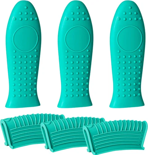 Vista 20 de Joyhalo Paquete de 6 soportes para ollas color caqui Khaki, Heat Resistant, Silicone Pot Handle Sleeve Covers, for Cast Iron Skillet, Pots and