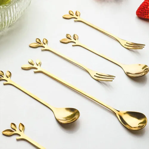 Vista 7 de Gold - Juego de 13 cucharas de cisne con cucharas y tenedores para café, té y mesa de postres