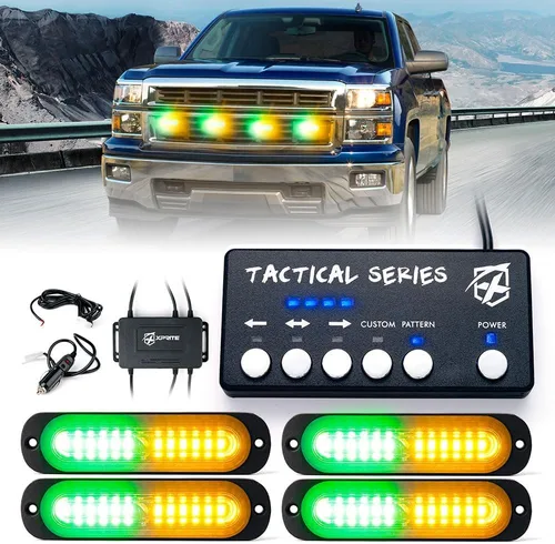Vista 8 de Xprite Kit de luces estroboscópicas LED ámbar para montaje en superficie, parrilla de parrilla lateral, luz intermitente de advertencia