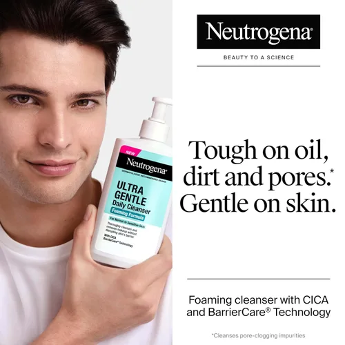 Vista 3 de Neutrogena Limpiador facial espumoso ultra suave, lavado facial hidratante sin fragancia para pieles sensibles, removedor de maquillaje diario sin
