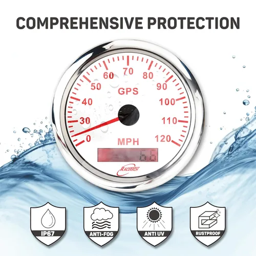 Vista 3 de RACETECH Juego de 6 Instrumentos – Velocímetro GPS de 85mm 200 Km/h & Tacómetro 8000 RPM – Medidores de 52mm de Combustible, Aceite, Temperatura