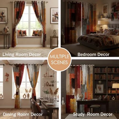 Vista 9 de Burnt Orange Blackout Curtains for Bedroom Abstract Brown Grey Modern Curtains Rust Aesthetics Grommet Light Blocking Window Drapes for Living Room