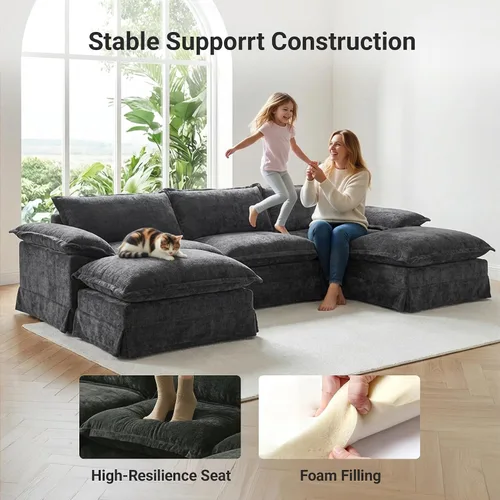 Vista 6 de Claiks Sofá modular deshuesado de 123 pulgadas, sofá en forma de L para sala de estar, sofá moderno de asiento profundo de 3 plazas, tela de Gris